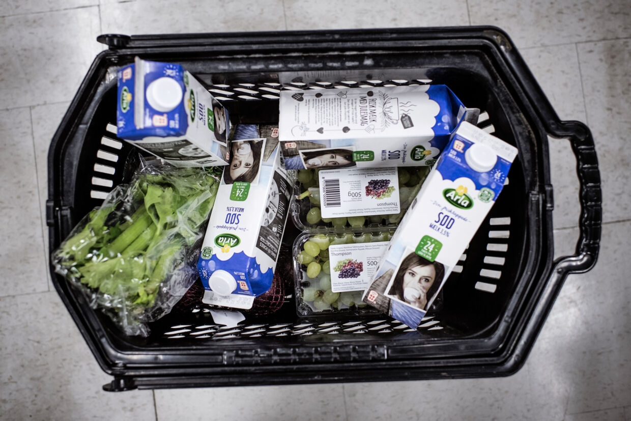 Økologi. Danskerne køber flere og flere økologiske varer. Her Kristina Larsens kurv med varer.