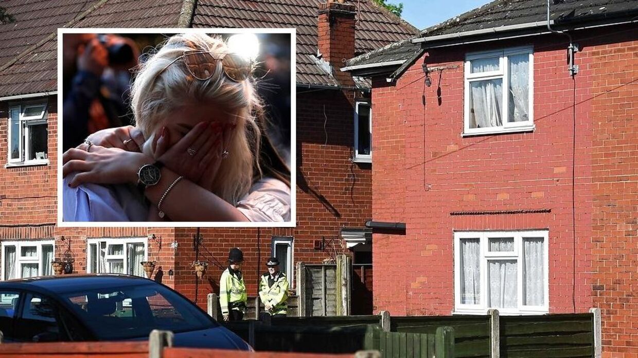På billedet: Politiet forden Salman Abedi' bolig i Fallowfield i Manchester samt sørgende på gaden i Manchester.