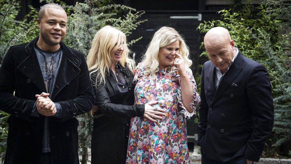 Remee, Sanne Salomonsen, Sofie Linde og Thomas Blachman ved pressemødet for årets X Factor. 