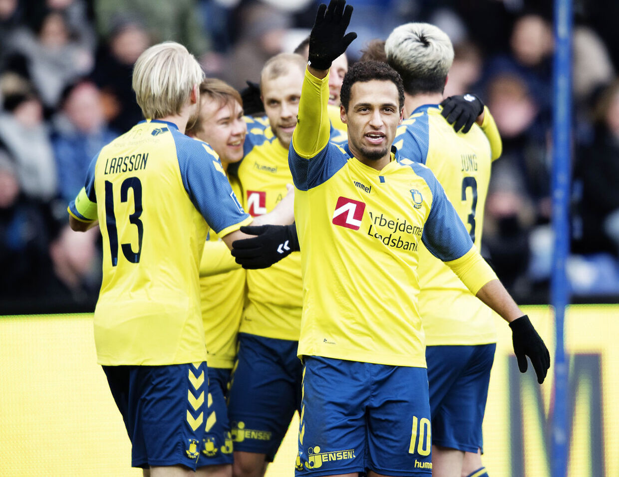Hany Mukhtar jubler efter sin scoring til 2-0 under Superligakampen på Brøndby Stadion mellem Brøndby IF og FC Helsingør, søndag den 25. februar 2018. (Foto: Claus Bech/Scanpix 2018)
