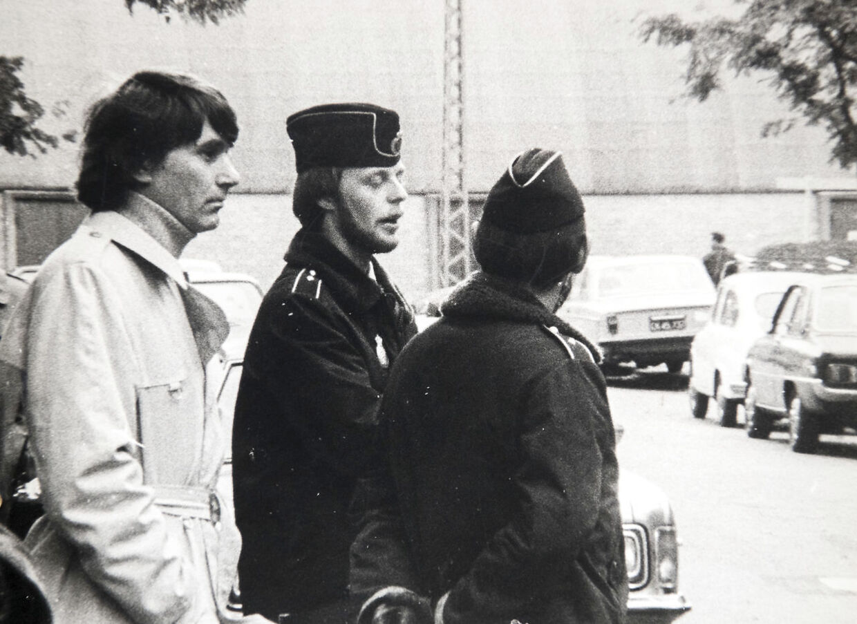 I midten Bent Isager-Nielsen i forbindelse med den faglige fysiske blokade mod firmaet Info på Frederiksberg i 1975.