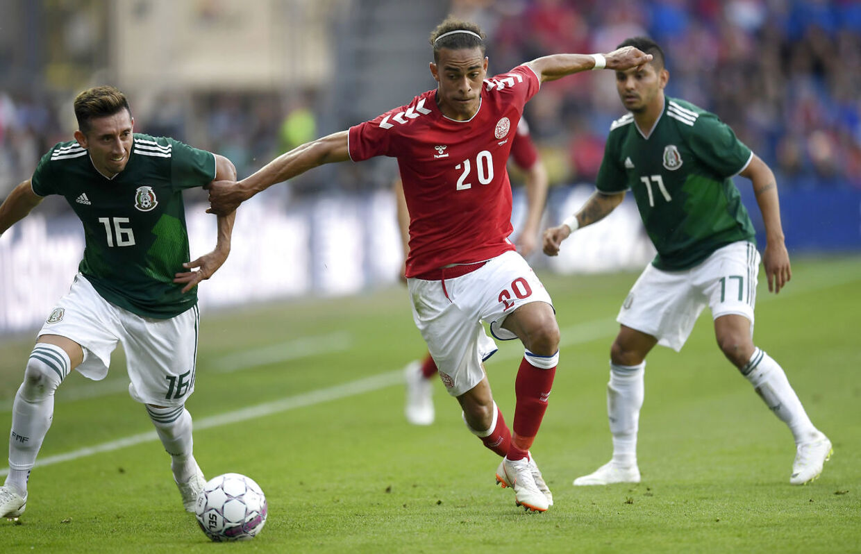 Yussuf Yurary Poulsen scorede et formidabelt mål mod Mexico (Foto: Lars Møller/Ritzau Scanpix 2018)