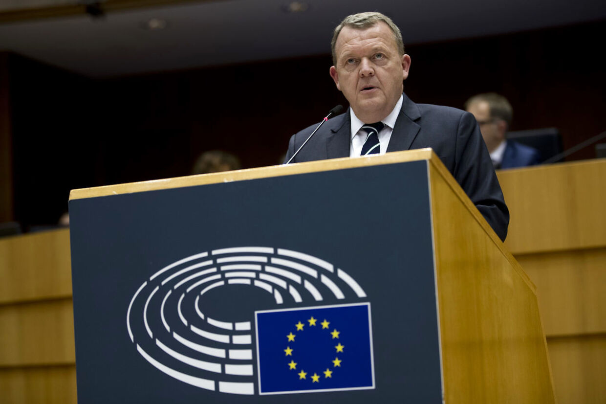 Denmark's Prime Minister Lars Lokke Rasmussen addresses European Union lawmakers at the European Parliament in Brussels, Wednesday, Nov. 28, 2018. (AP Photo/Francisco Seco)