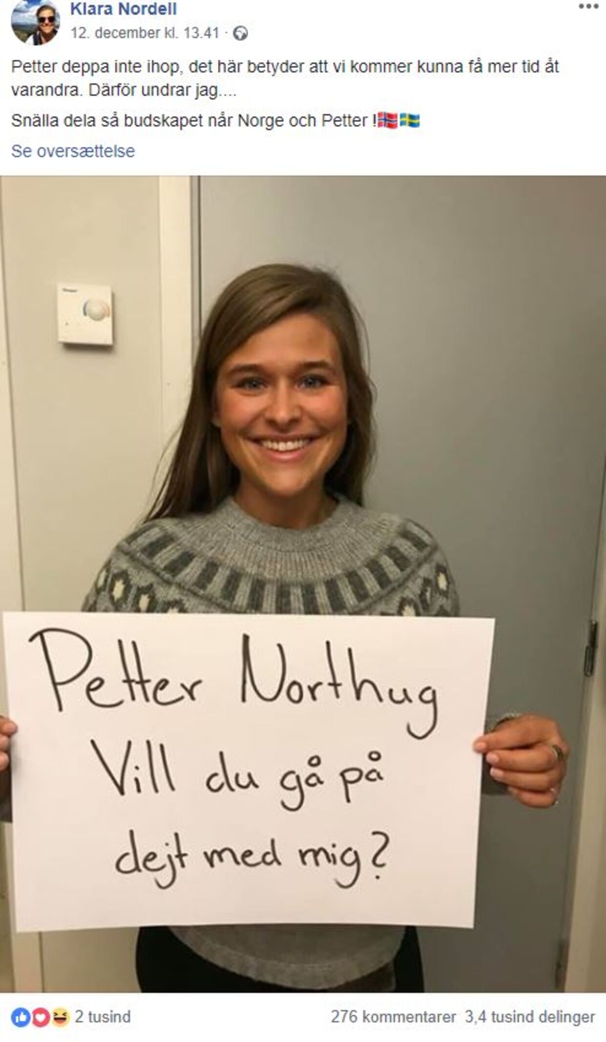 Petter Northug svar efter bilden på Klara Nordell, 26