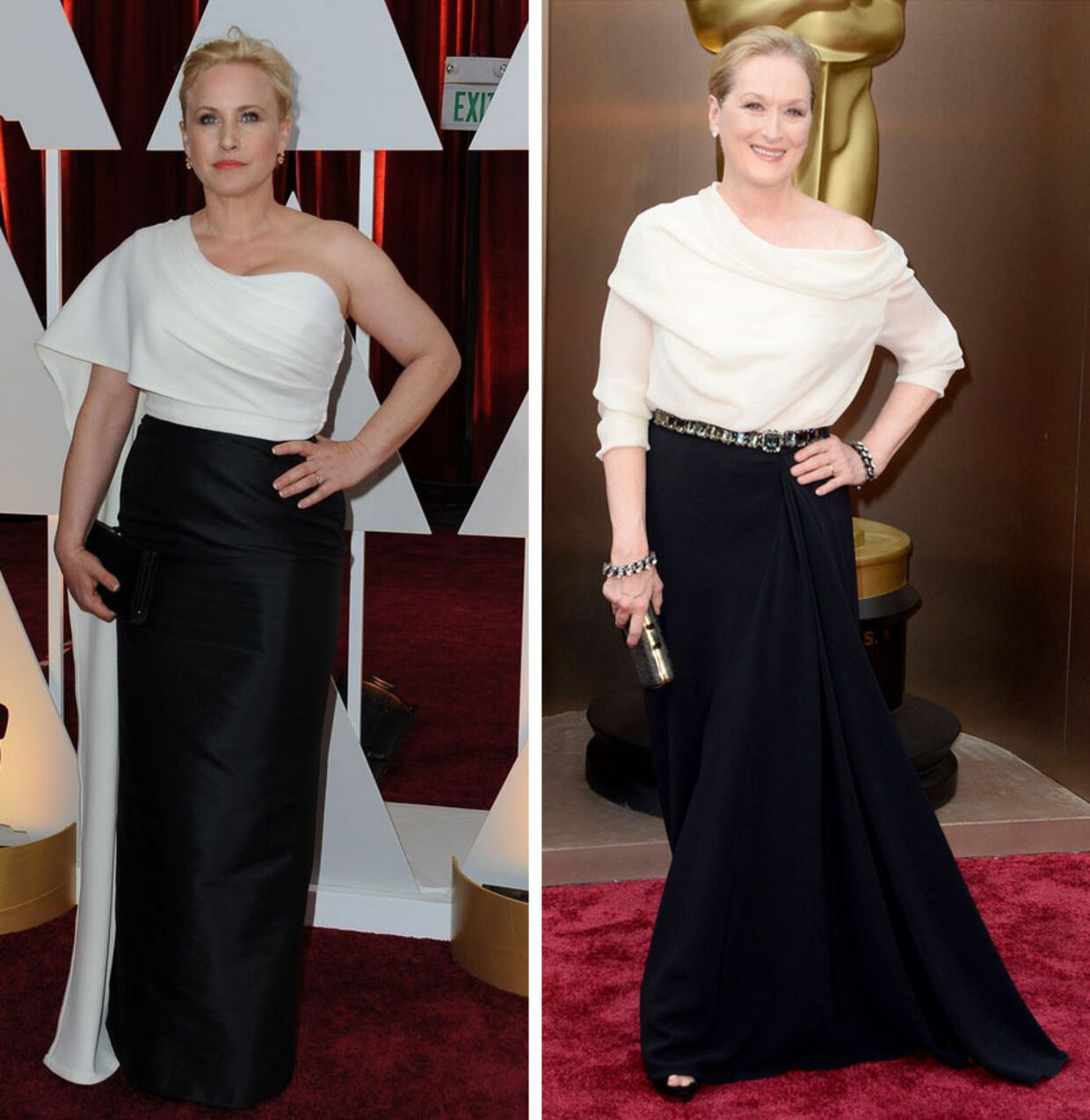 Patricia Arquette (tv) dukkede ved nattens Oscar-fest op i en kjole, der til forveksling lignede Meryl Streeps fra samme begivenhed i 2014.