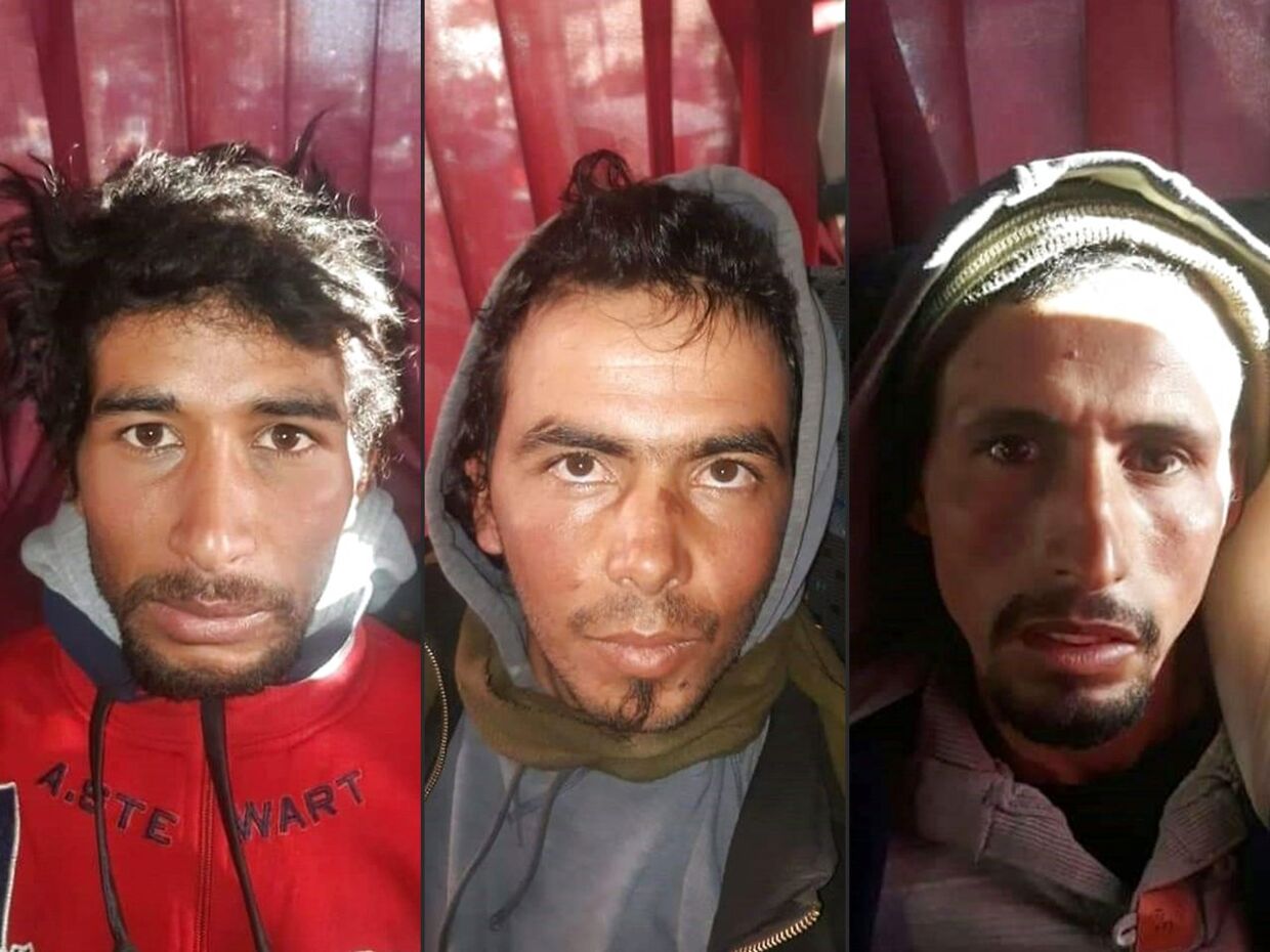Det er disse tre mænd, Rachid Afatti (tv.), Ouziad Younes (im.), and Ej Joud Abdessamad th.), der befik de grusomme drab på Louisa og Maren. 
