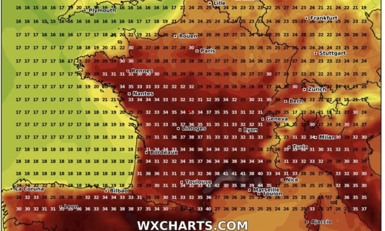 MetDesks prognoser for vejret i Frankrig fredag.