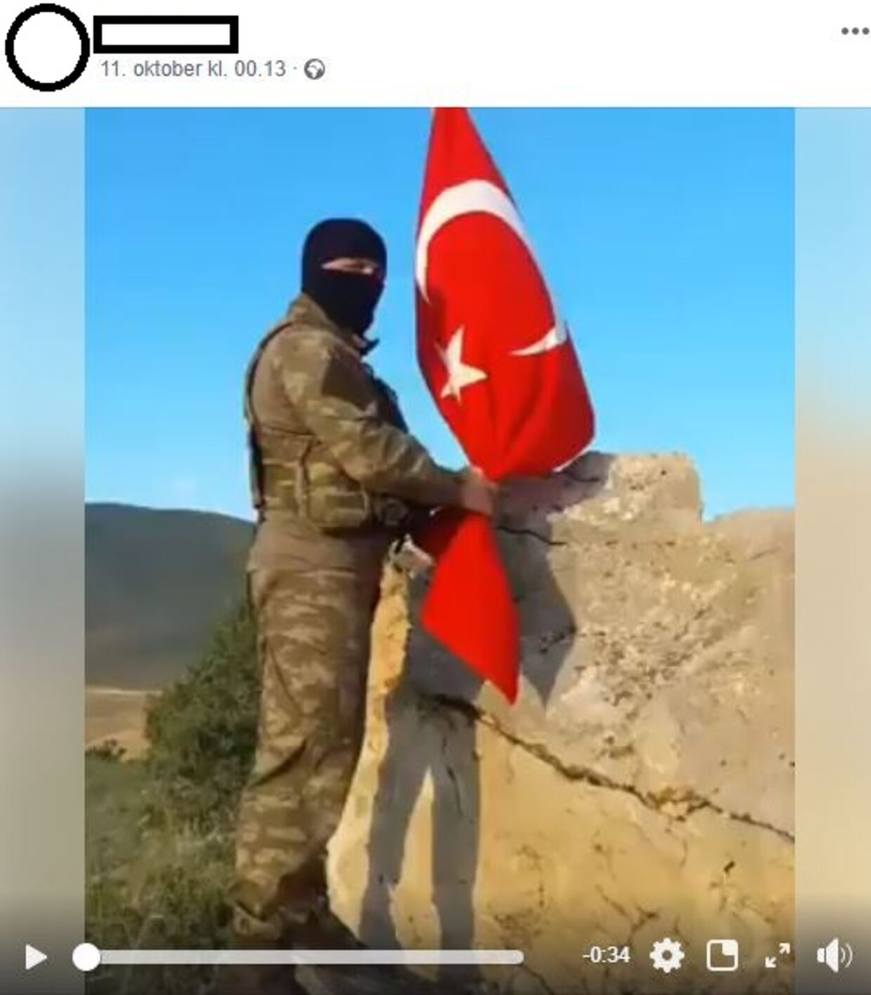 Tekst under videoen oversat til: »Dette flag. Det er flaget for dem, der kæmper for Allah.Dette flag. Det er et flag, der er farvet af blodet fra vores martyrer...«