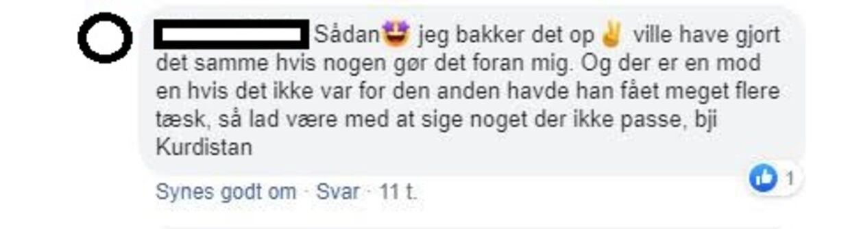 Et medlem af en lukket gruppe for kurdere i Danmark giver udtryk for støtte til videoen af overfaldet på en tyrkisk demonstrant. Størstedelen af kommentarene til opslaget tager dog afstand fra volden. 