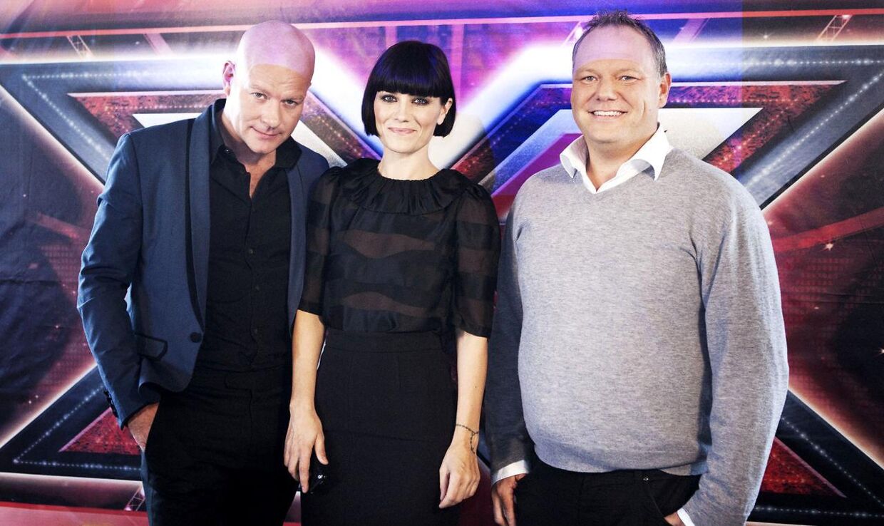X Factor-dommerne til programmets femte sæson er Pernille Rosendahl (im), Cutfather (tv) og Thomas Blachman (th).