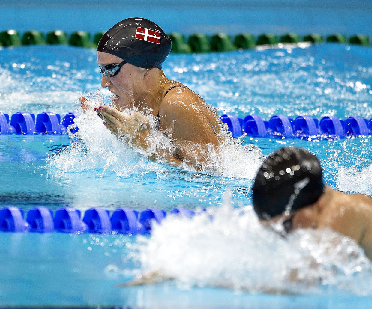 OL-London: Svømning.: Finale 100 m Brystsvømning: Rikke Møller Pedersen i sit finaleheat