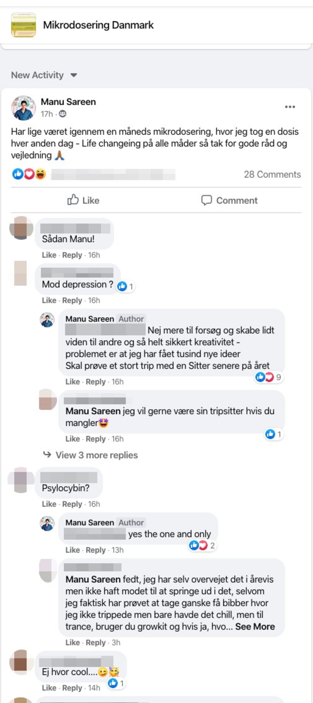 Screenshot fra Facebook-gruppen 'Mikrodosering Danmark'