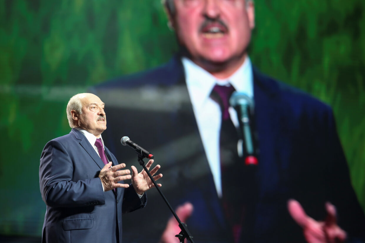 Præsident Aleksandr Lukasjenko da han i sidste uge holdt tale for et kindeforbund i Minsk. Tut.by/Reuters