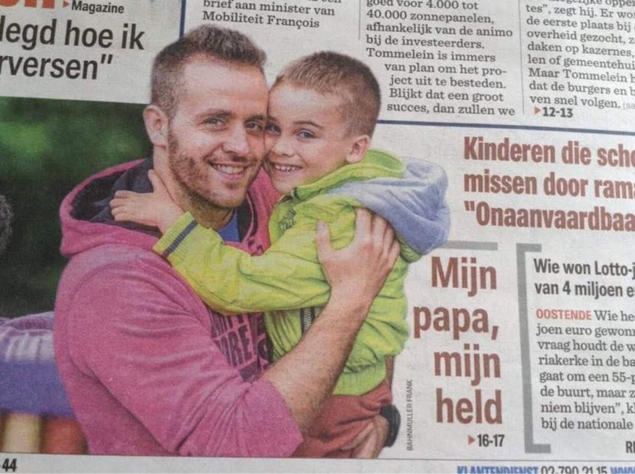 Iago har medvirket i flere belgiske medier. Her ses han sammen med sin far. 10-årige Iago lider af spinal muskel atrofi, en muskelsvindslignende sygdom. 