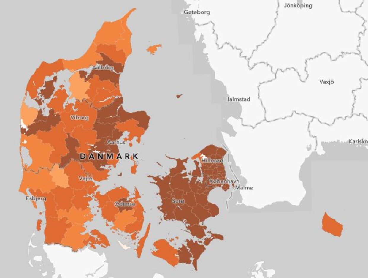 Lige nu er Sjælland og især København hårdt ramt af corona, mens flere jyske kommuner har betydeligt lavere smittetryk.