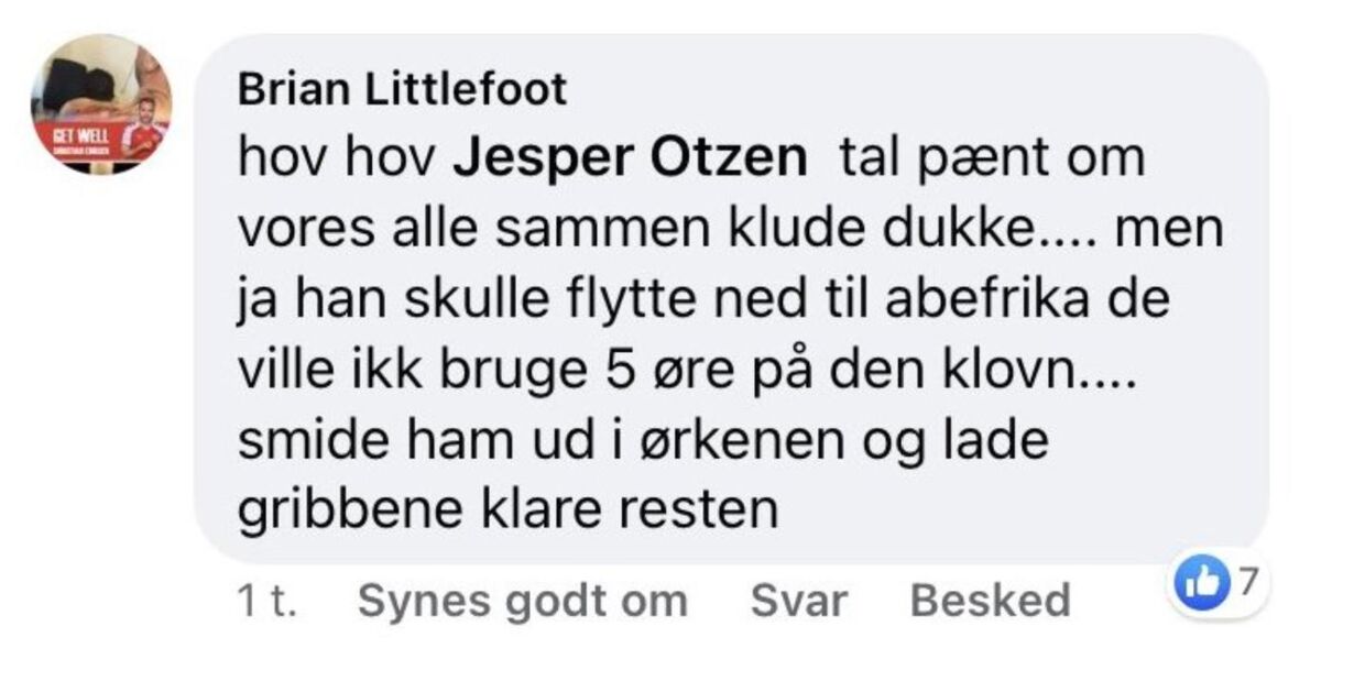 Brian Hansen - som kalder sig Littlefoot på Facebook - mener Kristian Hegaard skal tage ned til »Abefrika«