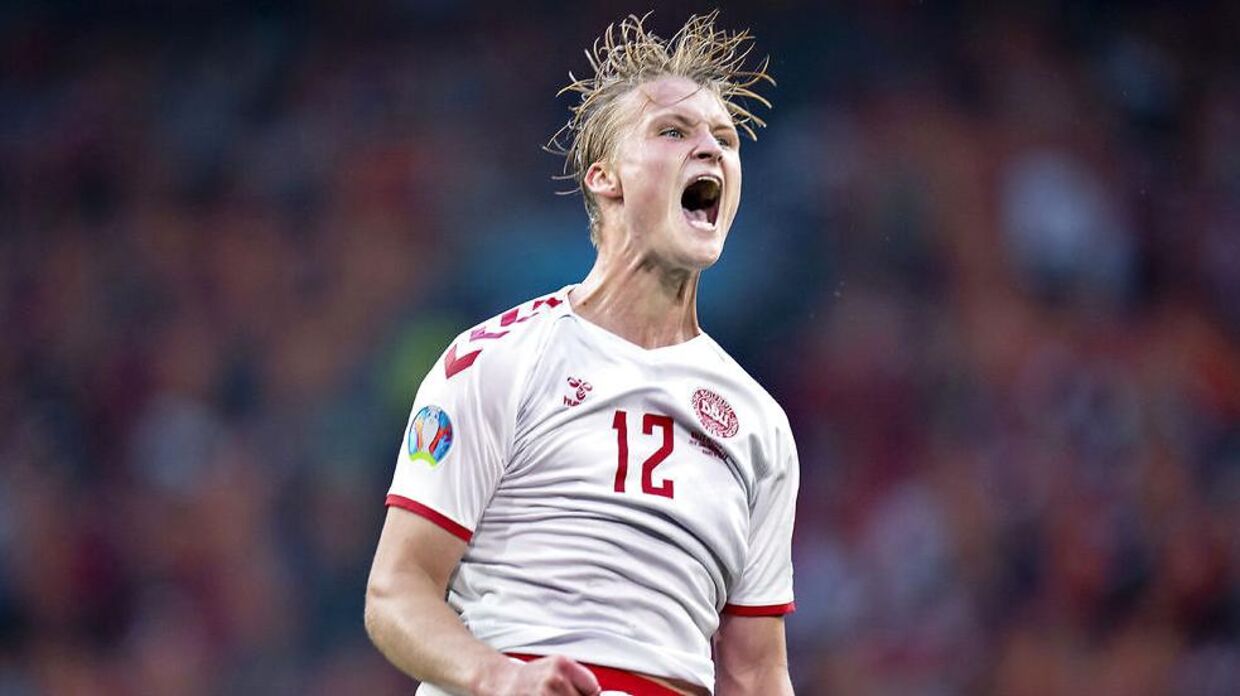 Kasper Dolberg til 2-0 under 1/8 dels finalen mellem Danmark og Wales på Amsterdam ArenA i Holland lørdag den 26. juni 2021