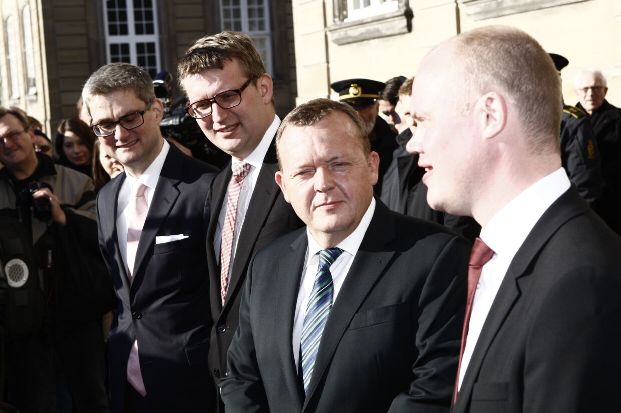 Statsminister Lars Løkke Rasmussen præsenterer sine nye ministre, Søren Pind, ny integrationsminister, Troels Lund Poulsen, ny undervisningsminister samt Peter Christensen, ny skatteminister.