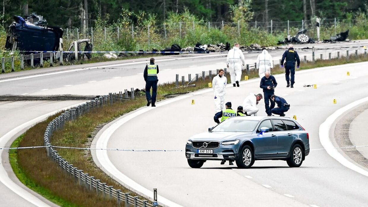 Ulykkesstedet på E4 motorvejen ved byen Markaryd i Sverige.