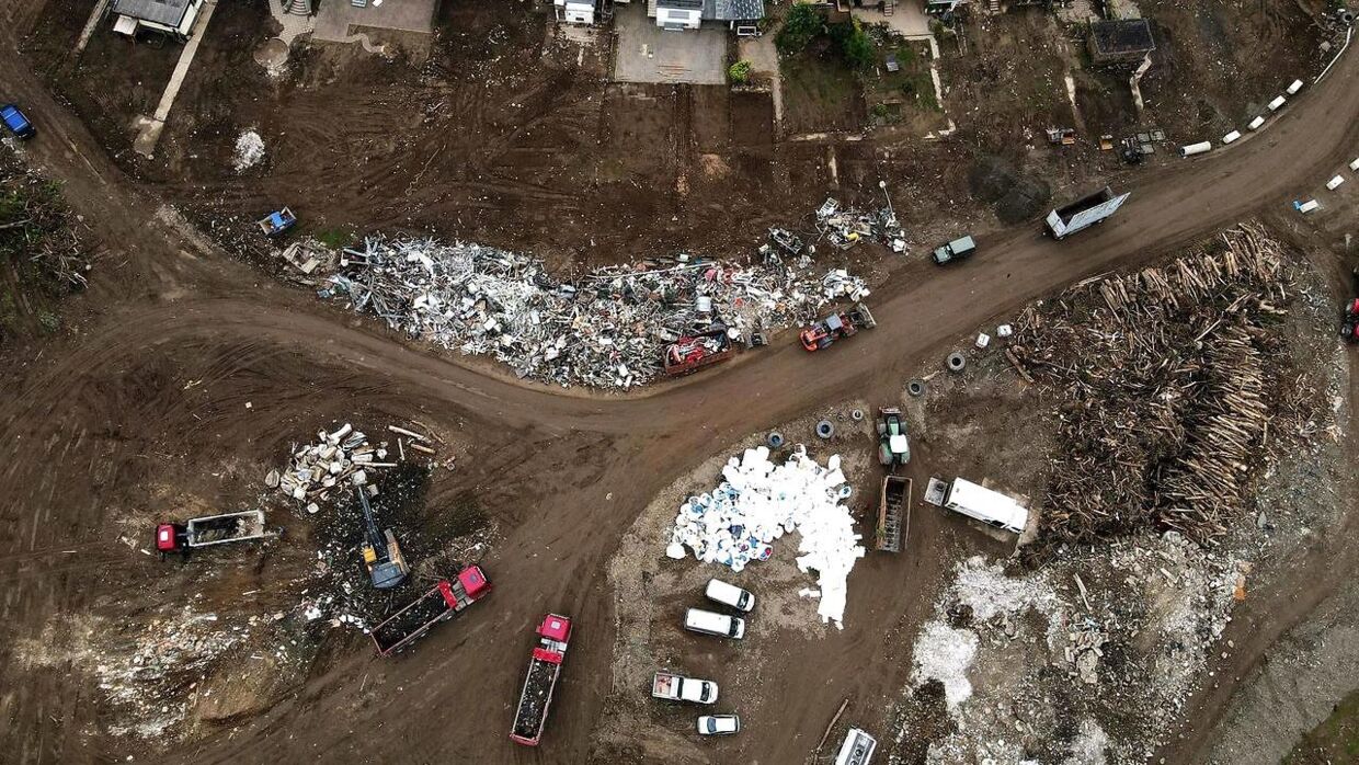 Her ses et luftfoto af de voldsomme ødelæggelser forårsaget af oversvømmelserne i Tyskland tilbage i juli måned.