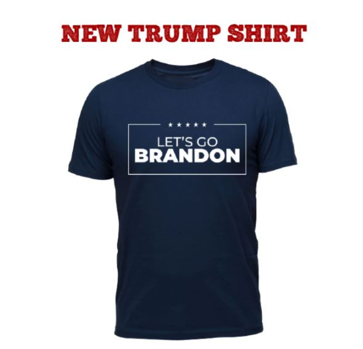 Sådan ser en af de T-shirts med 'Let's go Brandon', som man kan få via Donald Trumps Save America Pac-organisation.