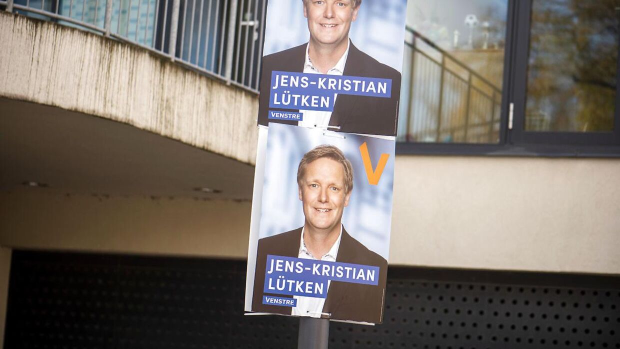 Valgplakat for Jens-Kristian Lütken fra Venstre i København lørdag den 23. oktober 2021. Der afholdes kommunalvalg og regionsrådsvalg den 16. november 2021.
