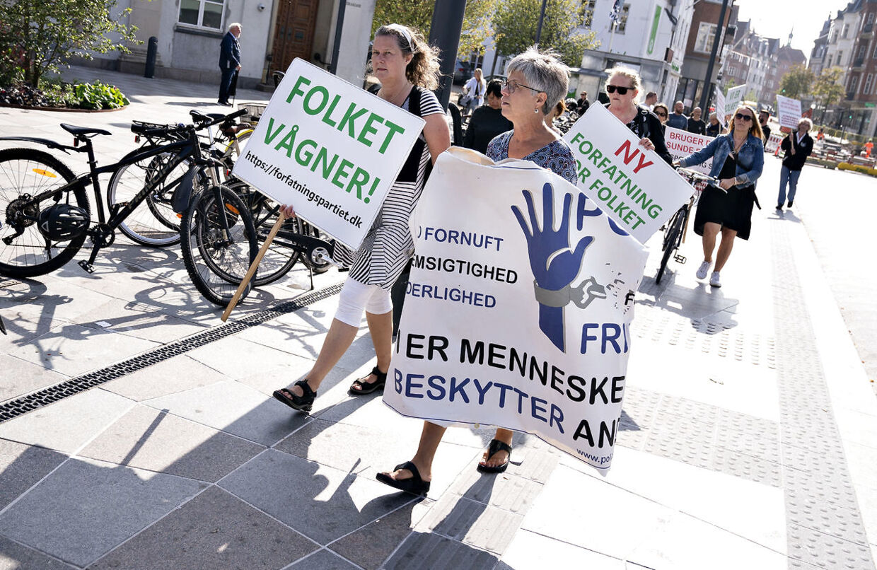 Demonstration mod regeringen i Aalborg midtby, torsdag den 2. september 2021.