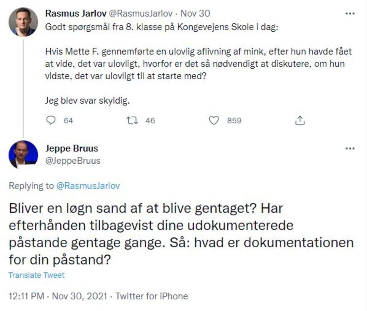 Jarlov og Bruus i Twitter-slagsmål.