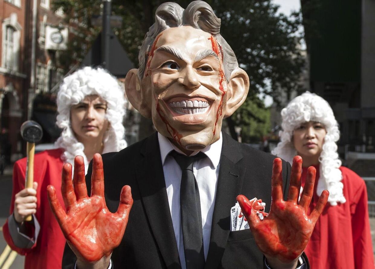 Der var store protester over Tony Blair, da Storbritanniens involvering i Irak-krigen blev undersøgt tilbage i 2016.