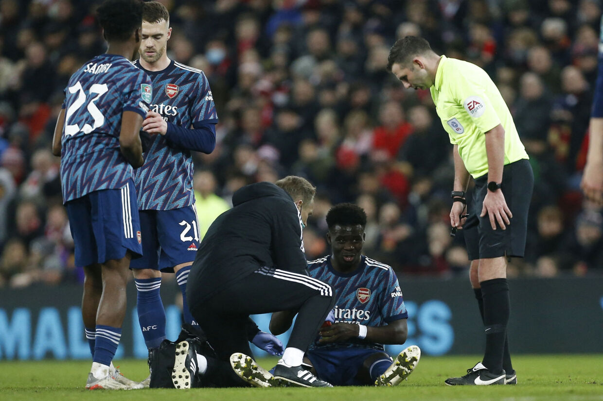 Bukayo Saka er en af de Arsenal-spillere, der for tiden er ude med en skade. (Arkivfoto) Craig Brough/Reuters