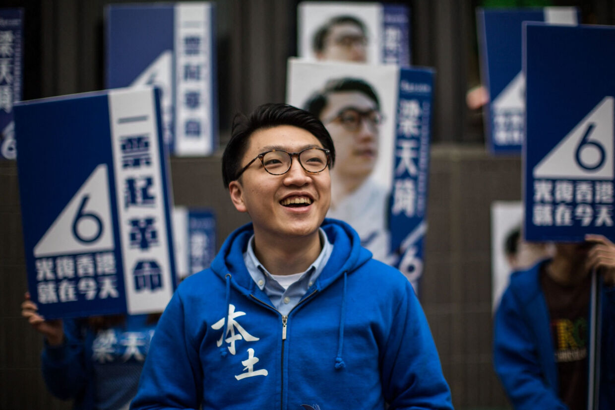 Efter at Edward Leung i 2016 fik mange stemmer ved et lokalvalg i en af Hongkongs regioner, fik han forbud mod at stille op i politik. (Arkivfoto) Anthony Wallace/Ritzau Scanpix