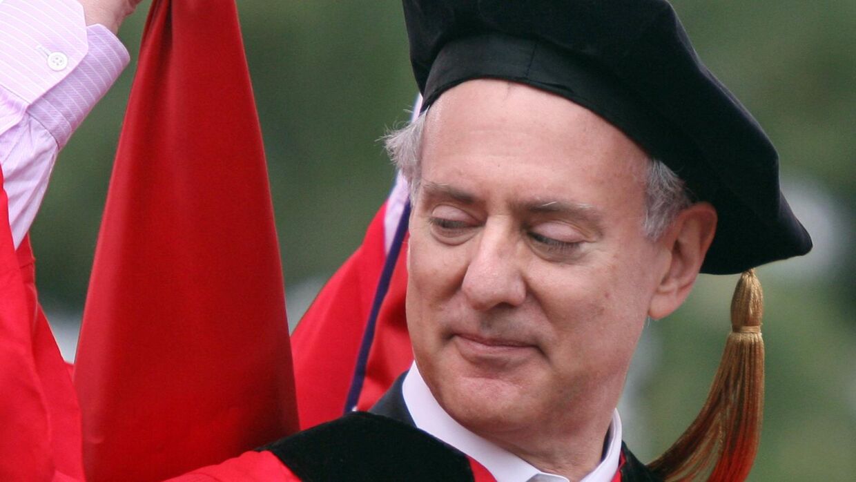 Beacon Capital Partners chief executive officer Alan M. Leventhal looks over his shoulder has he receives an honorary degree during Boston University's graduation ceremony, Sunday, May 17, 2009, in Boston. (AP Photo/Mary Schwalm)