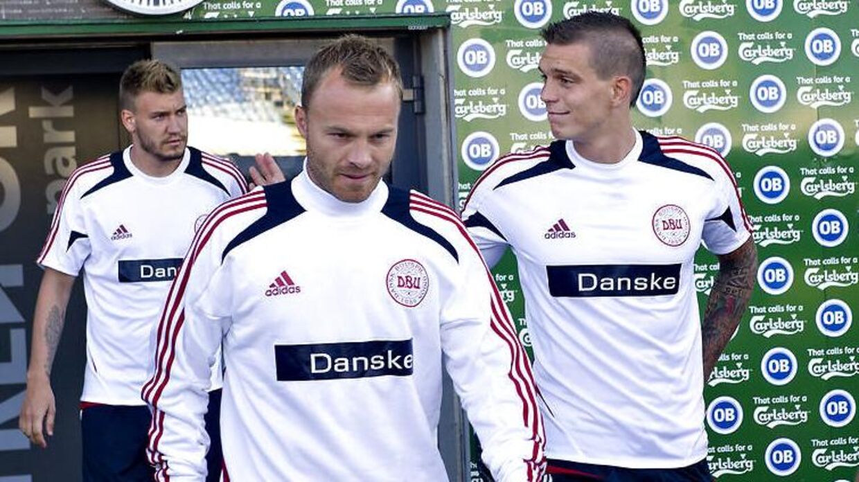 Lars Jacobsen, Daniel Agger og Nicklas Bendtner.
