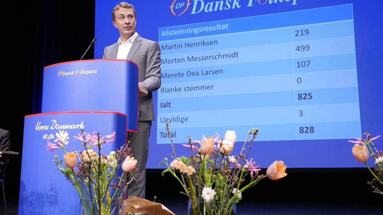 Morten Messerschmidt er nyvalgt formand for DF. Dansk Folkeparti vælger ny partiformand ved DFs ekstraordinære årsmøde i Herning søndag den 23. januar 2022.