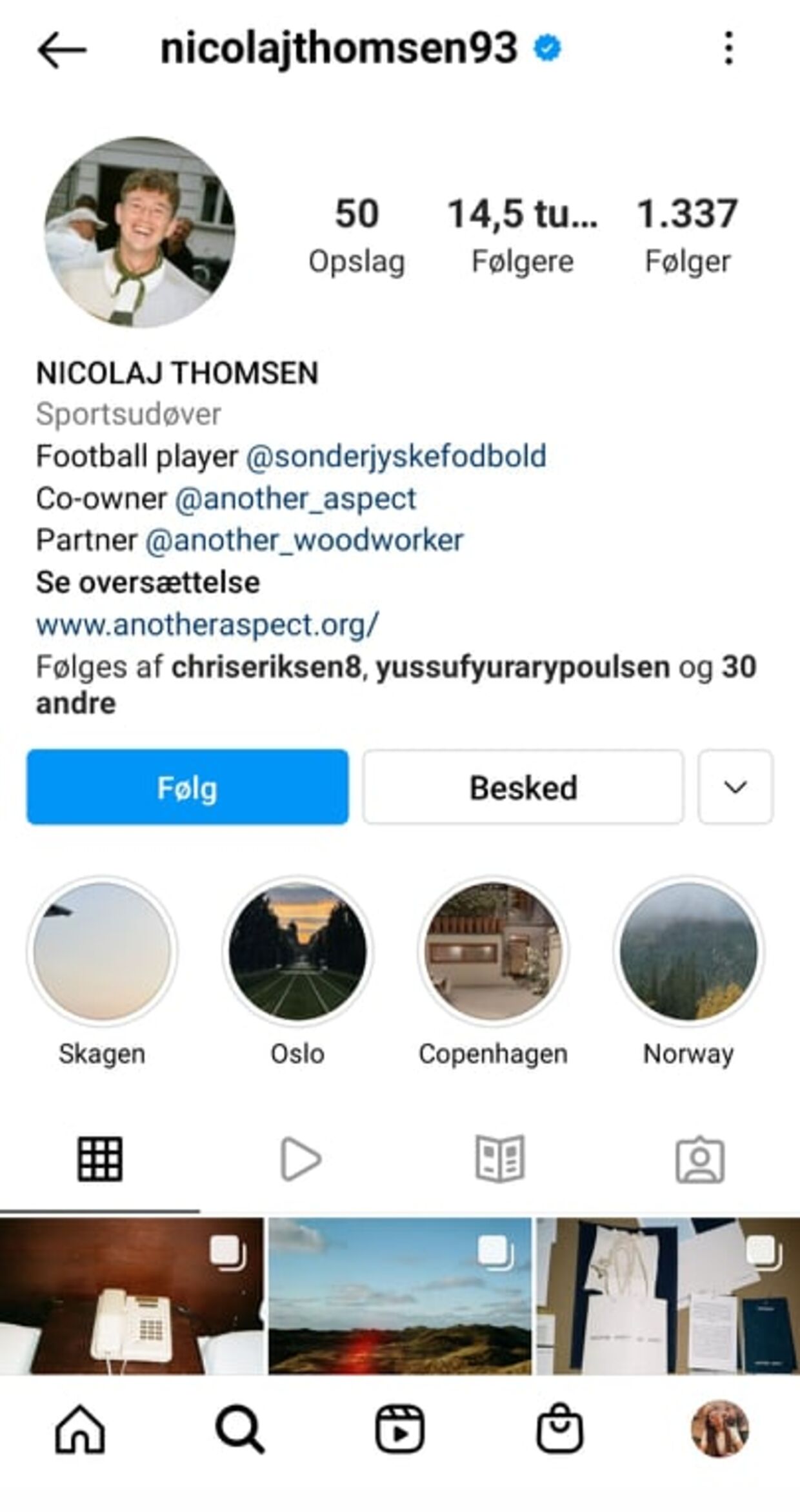 Nicolaj Thomsen skriver på Instagram, at han er ny SønderjyskE-spiller.