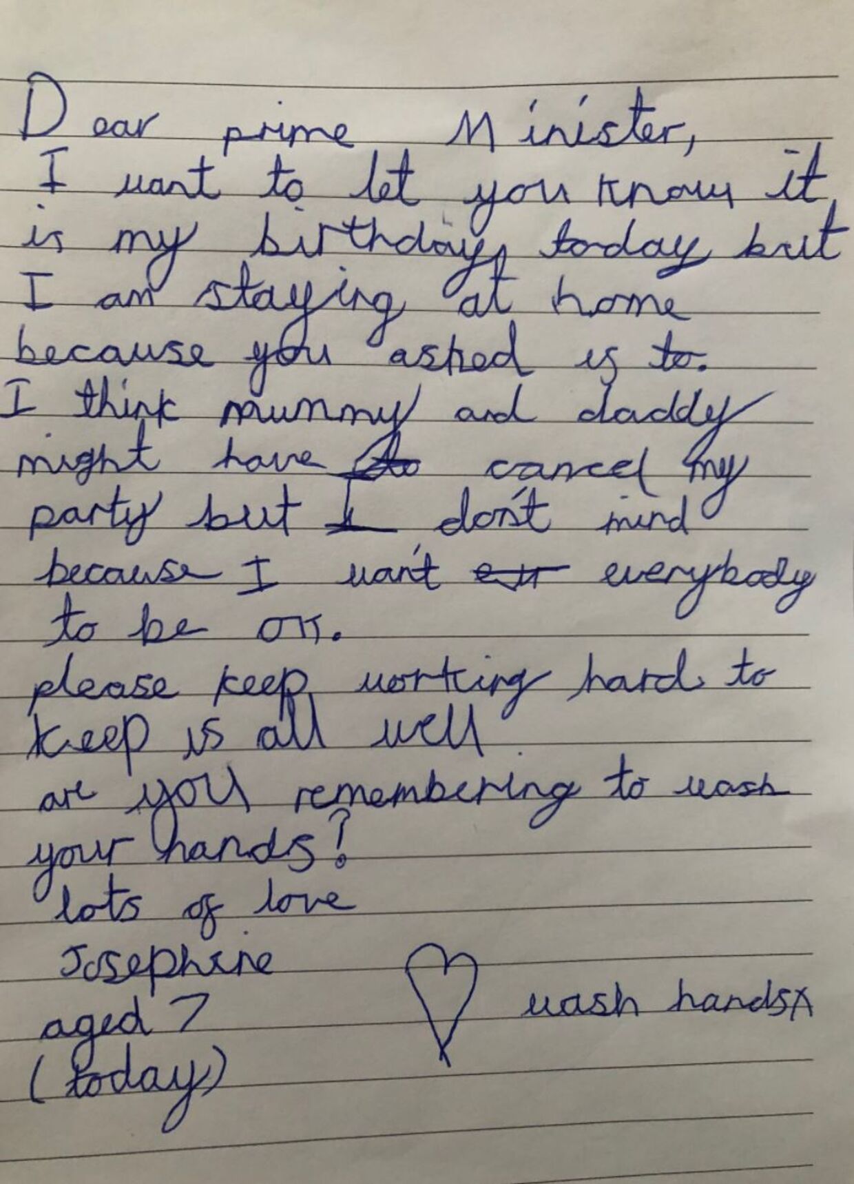 Josephines brev til Boris Johnson.