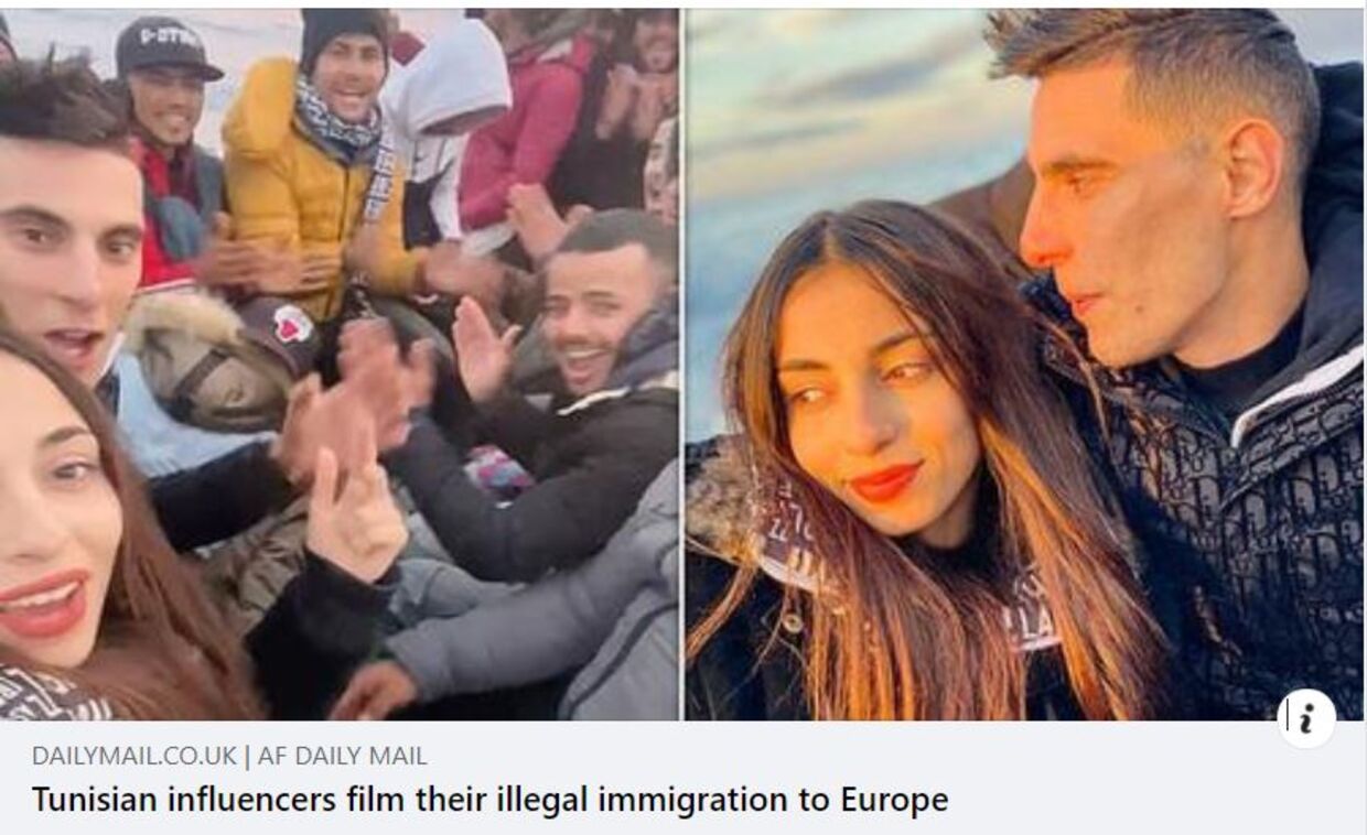Her ses billede fra den engelske avis Daily Mail, der er et af de medier, der har bragt historien om 'influenceren' Chaima Ben Mahmoudes flugt til Europa sammen med andre illegale migranter. 