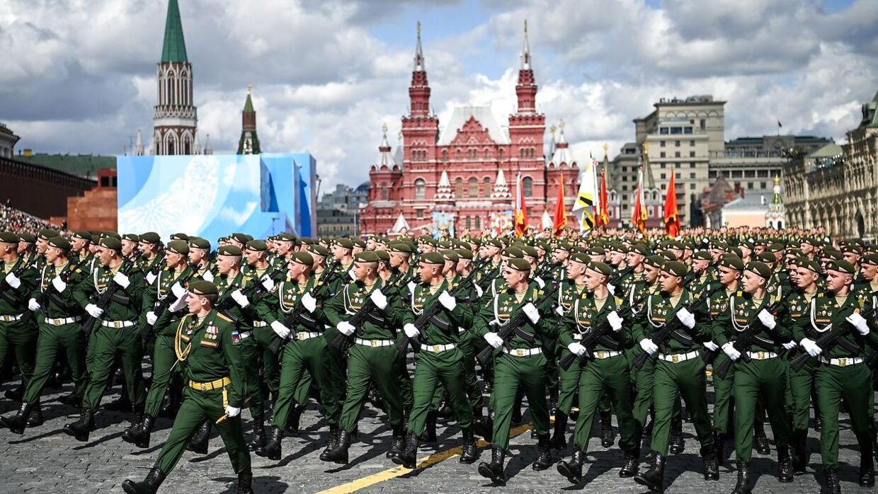 Sådan ser det ud på Den Røde Plads i Moskva 9. maj, når sejren over Nazityskland i 2. verdenskrig fejres årligt.