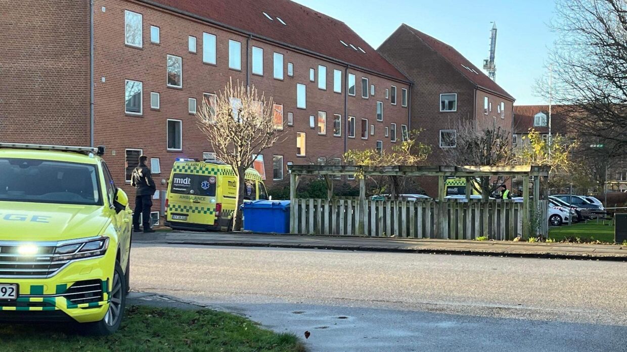 Østjyllands Politi rykkede torsdag formiddag 16. december ud til Byvangs Allé i Viby ved Aarhus. En kvinde var blevet dræbt med knivstik. Presse-Fotos.dk/Ritzau Scanpix