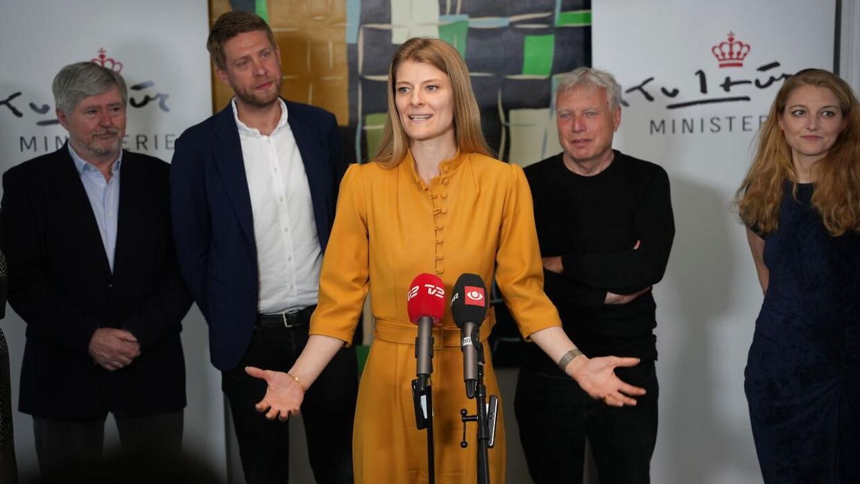 Kulturminister Ane Halsboe-Jørgensen præsenterer ny medieaftale i Kulturministeriet i København lørdag den 21. maj 2022.