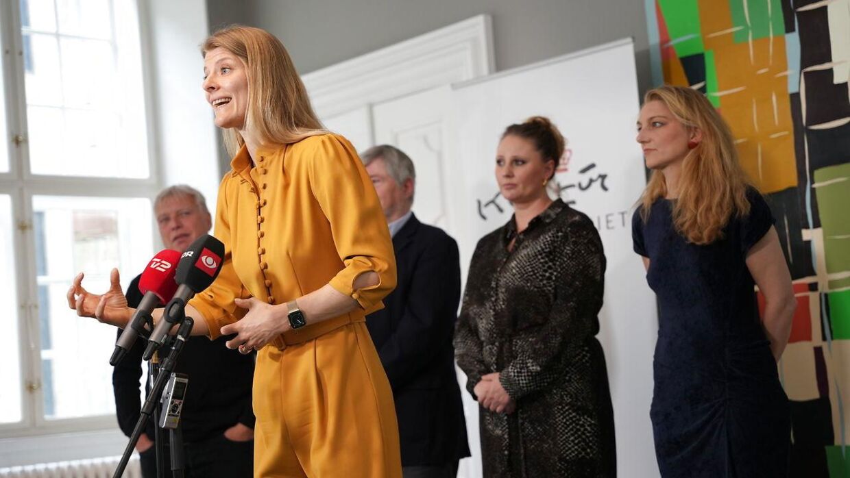 Kulturminister Ane Halsboe-Jørgensen præsenterer ny medieaftale i Kulturministeriet i København lørdag den 21. maj 2022.