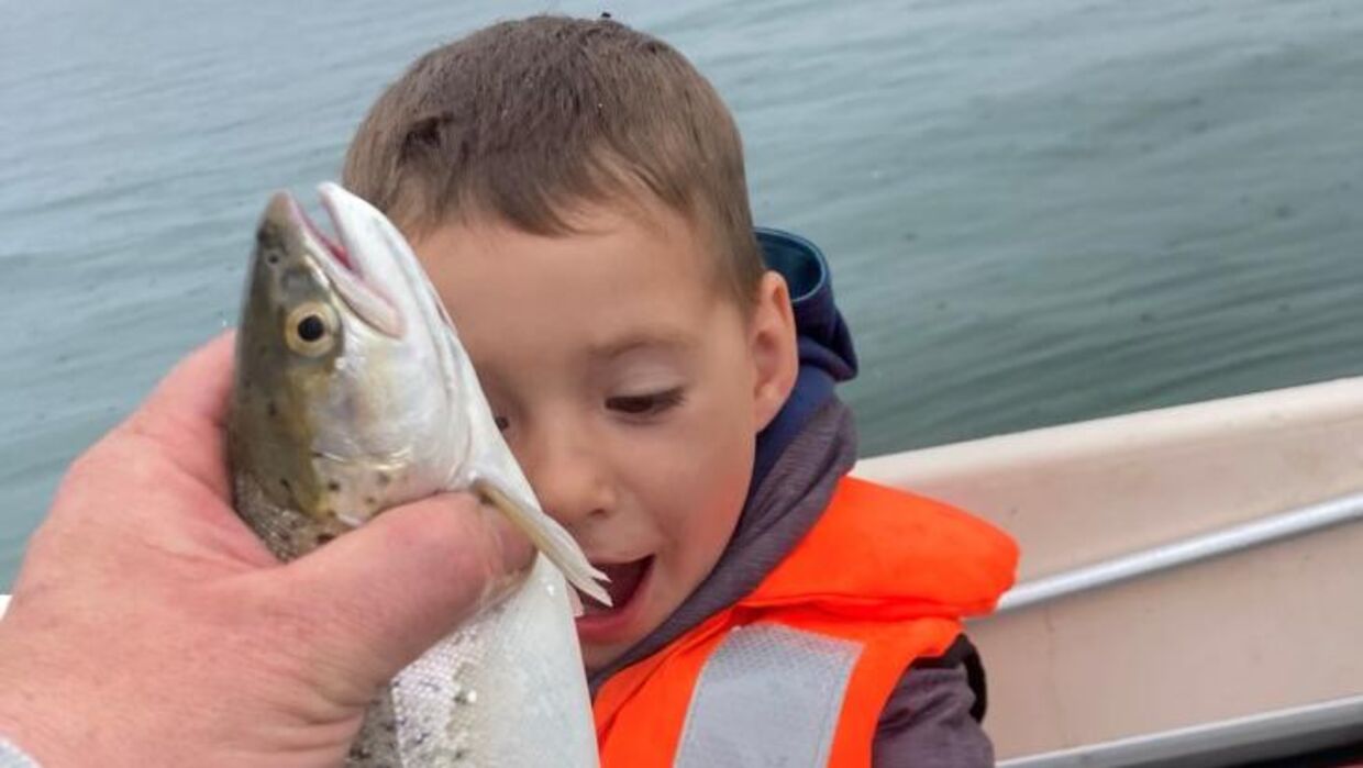 Anders Rasmussens 3-årige søn Magnus er tit med far ude at fiske. Men han har aldrig set noget lignende det, de mødte torsdag.