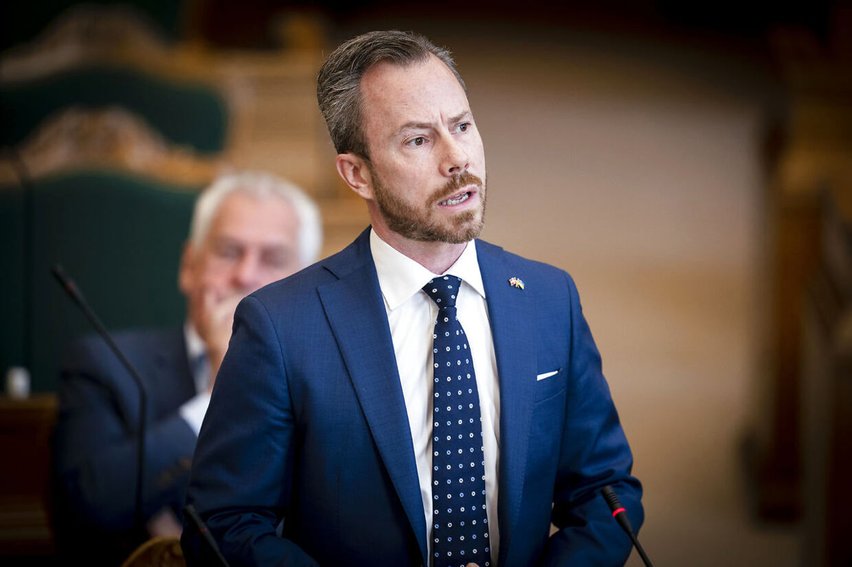 Venstres formand, Jakob Ellemann-Jensen, under Folketingets afslutningsdebat på Christiansborg, mandag 23. maj 2022.