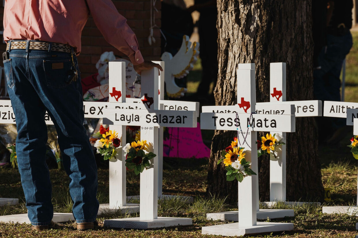 19 børn og to lærere blev dræbt i skoleskyderiet i Texas tirsdag. Jordan Vonderhaar/Ritzau Scanpix