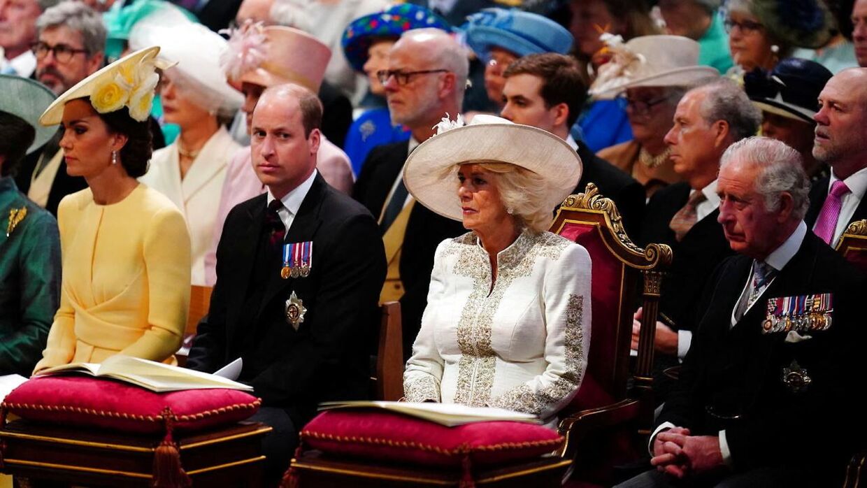 Britain's Catherine, Duchess of Cambridge, Prince William, Camilla, Duchess of Cornwall and Prince Charles attend the National Service of Thanksgiving, during Britain's Queen Elizabeth's Platinum Jubilee celebrations in London, Britain, June 3, 2022. Victoria Jones/Pool via REUTERS