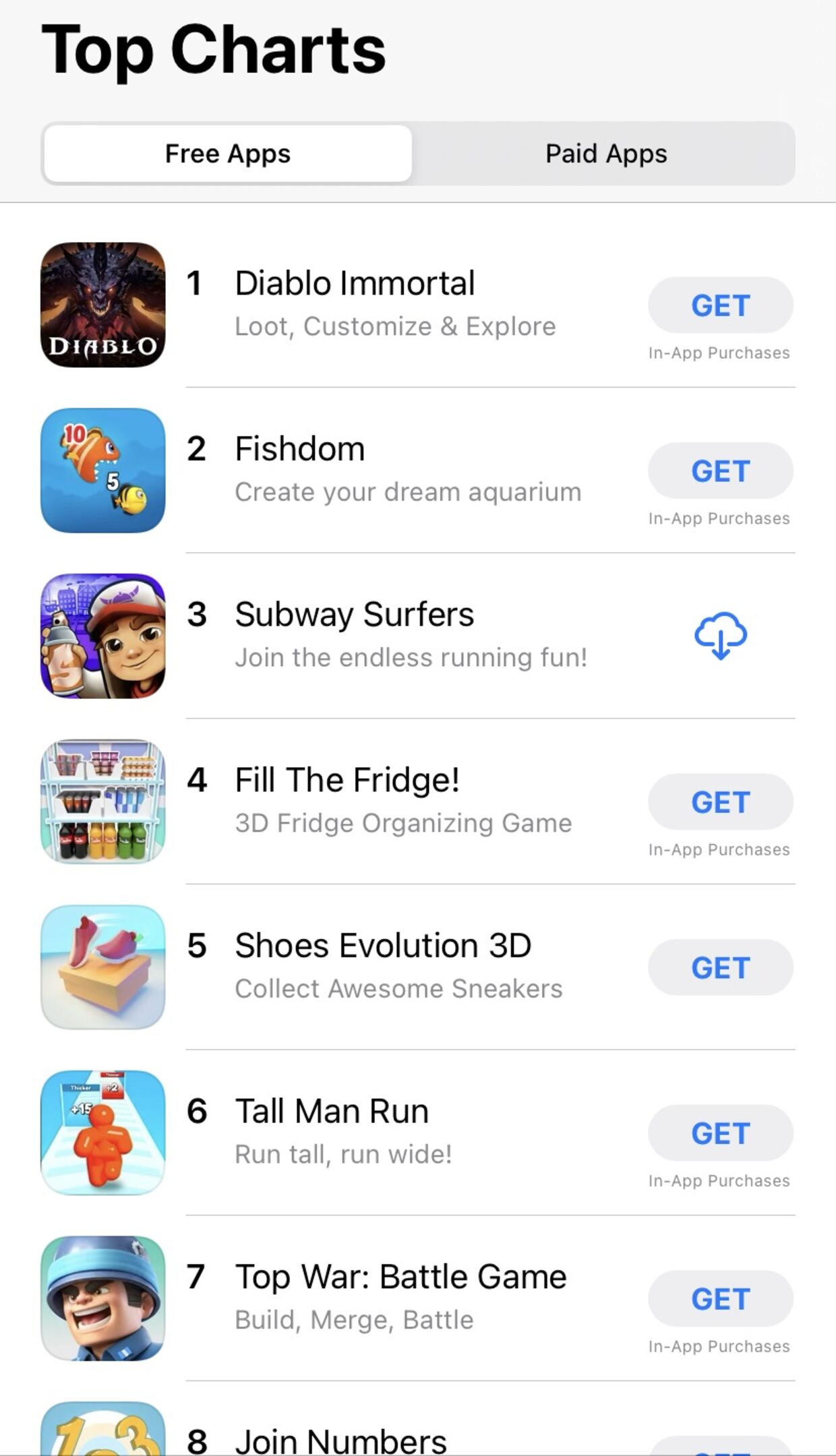 5. juni topper spillet hitlisten over gratis spil på Apples danske Appstore. Foto: Screenshot
