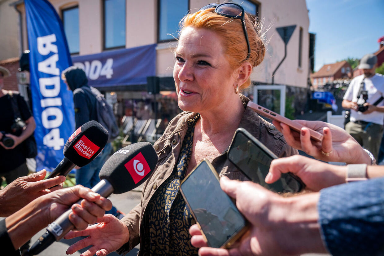 Inger Støjberg udtaler sig til pressen på Folkemødet i Allinge på Bornholm fredag 17. juni 2022. (Foto: Ida Marie Odgaard/Ritzau Scanpix)