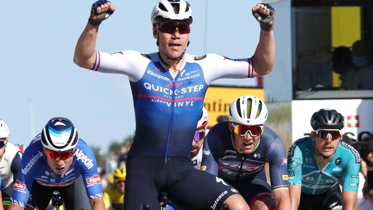 Tour-debutanten Fabio Jakobsen vandt sin første etape i løbet. Thomas Samson/Ritzau Scanpix