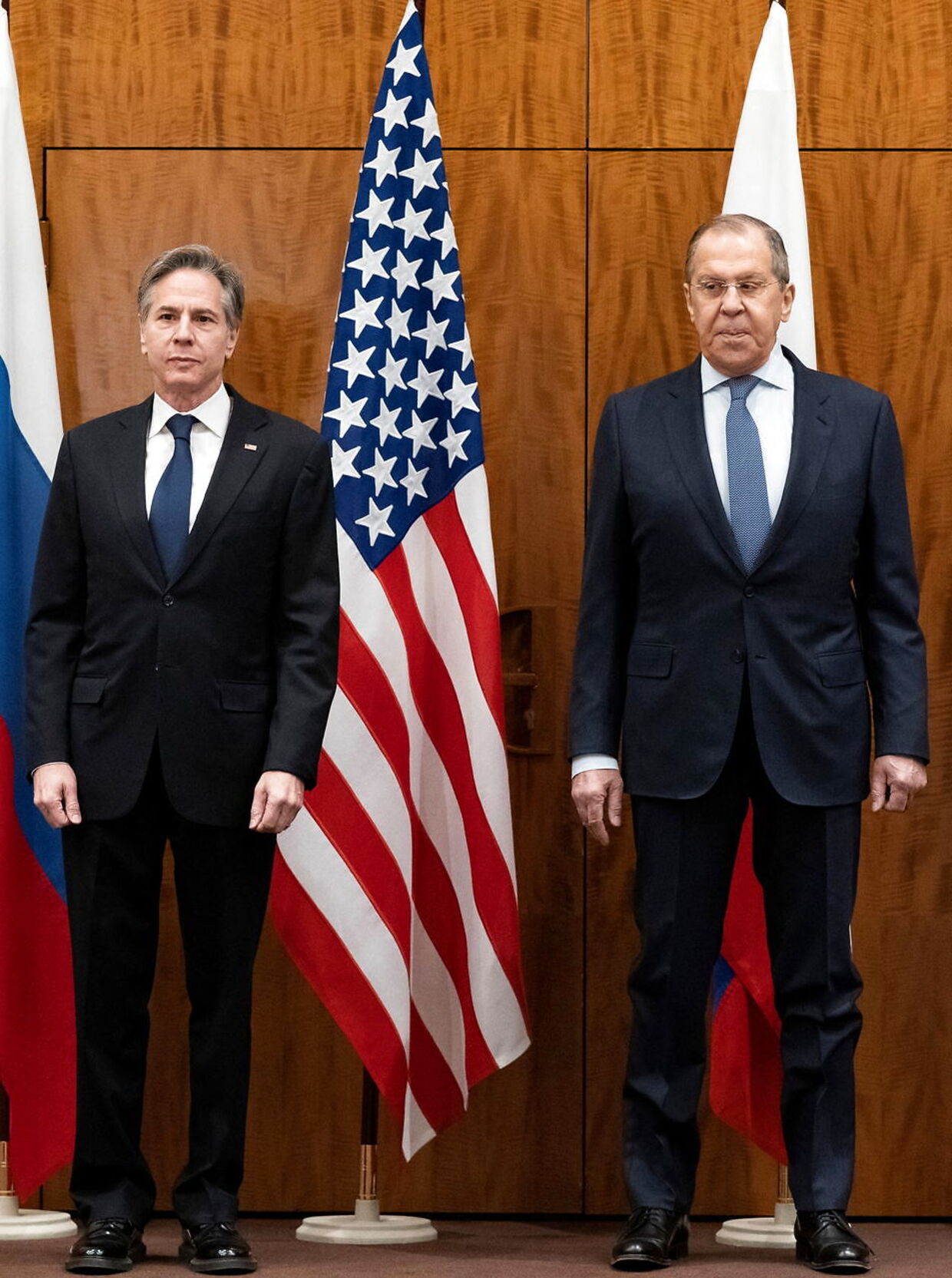 Her ses et billede af den amerikanske udenrigsminister, Antony Blinken, og den russiske udenrigsminister, Sergej Lavrov, i Geneve i Schweiz i januar.