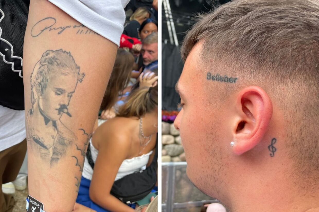Denne mandlige Justin Bieber-fan, som ikke ønskede sit navn frem, er har bået fået tatoeveret hyldester på sin arm og sit hoved.